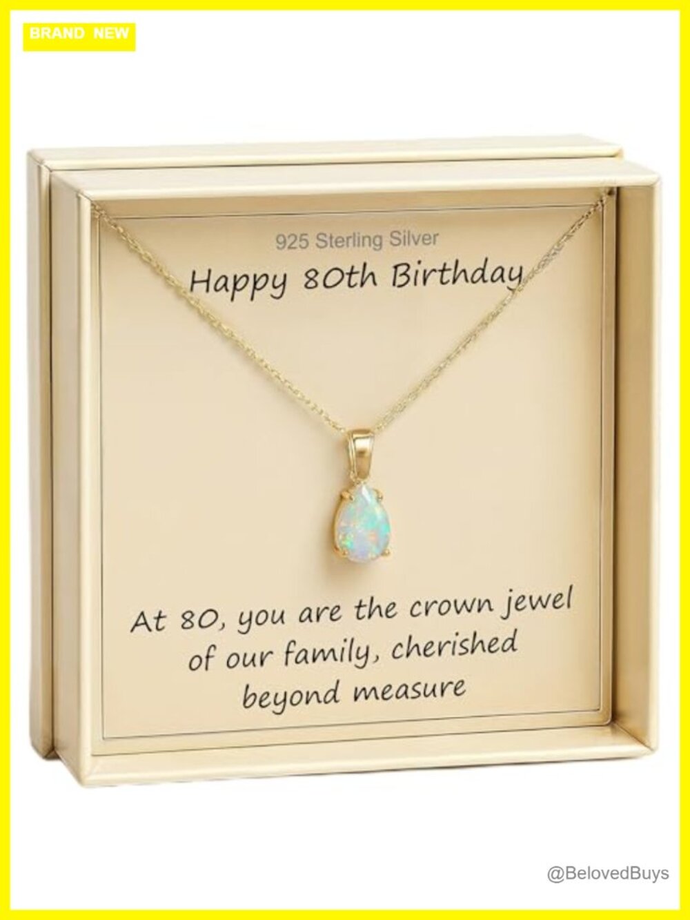 14K Gold Plated 925 Silver Opal Pendant Necklace 80th Birthday Gift